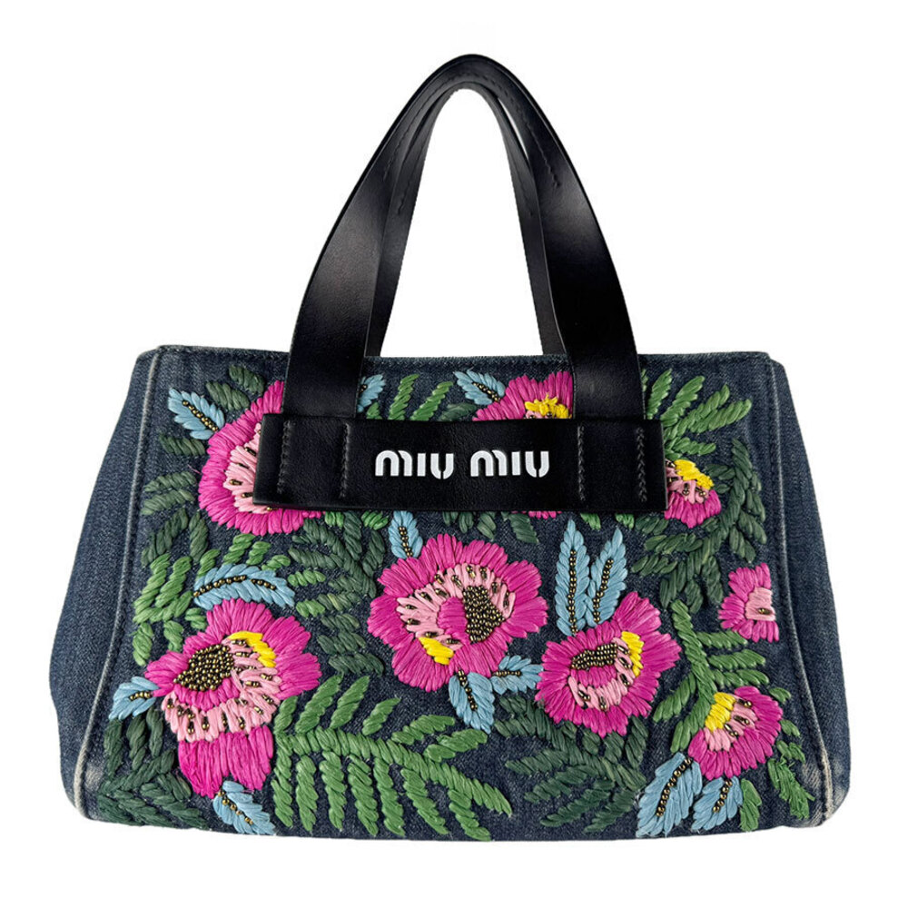 Miu Miu 2way Shoulder Bag denim leather indigo blue multicolor gold